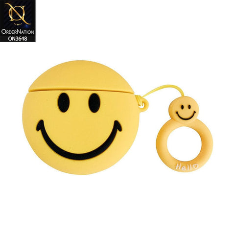 Apple Airpods 1 / 2 Cover - Yellow - New Smiley Face Soft Silicone Airpods Case With Finger Holder