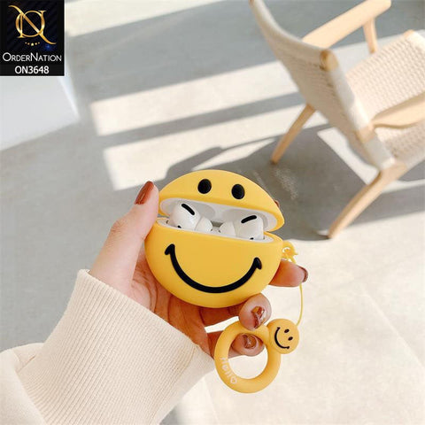 Apple Airpods 1 / 2 Cover - Yellow - New Smiley Face Soft Silicone Airpods Case With Finger Holder