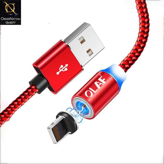 Red - 1M - Lightning - OLAF Magnetic Braided LED Lightning 1 Meter Usb Charging Cable