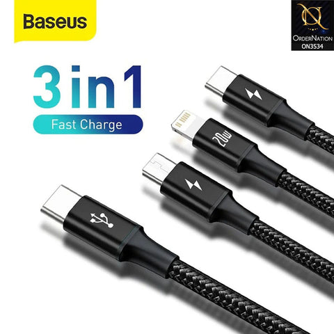 Baseus Type-C Rapid 3-In-1 Cable For Micro + Lightning + Type-C PD 20W 1.5m Black