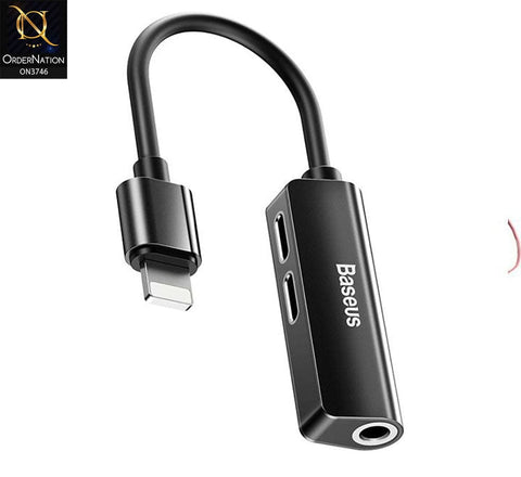 Black - Baseus 3-In-1 IP Male To Dual IP & 3.5mm Female Adapter L52 Convertor
