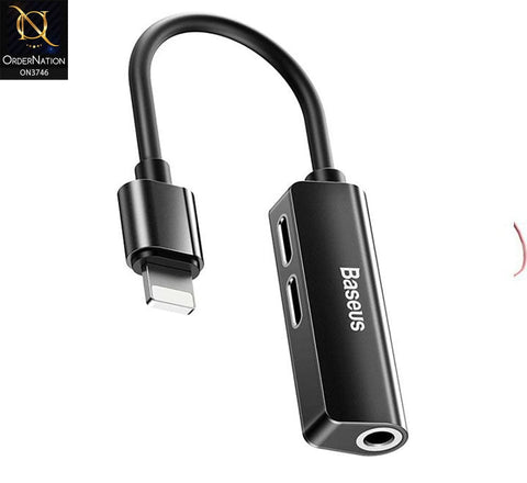 Black - Baseus 3-In-1 IP Male To Dual IP & 3.5mm Female Adapter L52 Convertor Black - Baseus 3-In-1 IP Male To Dual IP & 3.5mm Female Adapter L52 Convertor