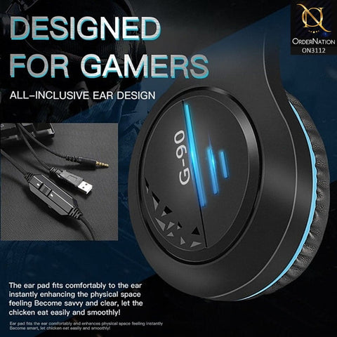 Blue - G90 Gaming Headphones With 3.5mm 4 Pin Wire And Mic