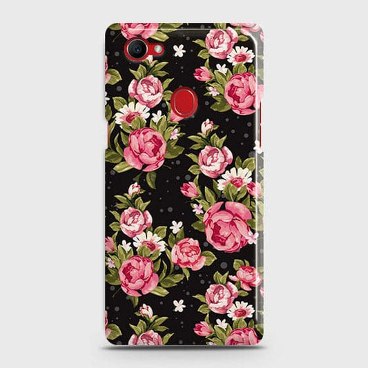 Oppo F7 Youth / Realme 1 Cover - Trendy Pink Rose Vintage Flowers Printed Hard Case with Life Time Colors Guarantee