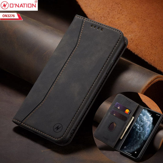 Oppo A16 Cover - Black - ONation Business Flip Series - Premium Magnetic Leather Wallet Flip book Card Slots Soft Case