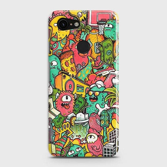 Google Pixel 3 XL Cover - Matte Finish - Candy Colors Trendy Sticker Collage Printed Hard Case with Life Time Colors Guarantee