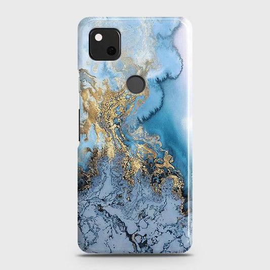 Google Pixel 4a 4G Cover - Trendy Golden & Blue Ocean Marble Printed Hard Case with Life Time Colors Guarantee
