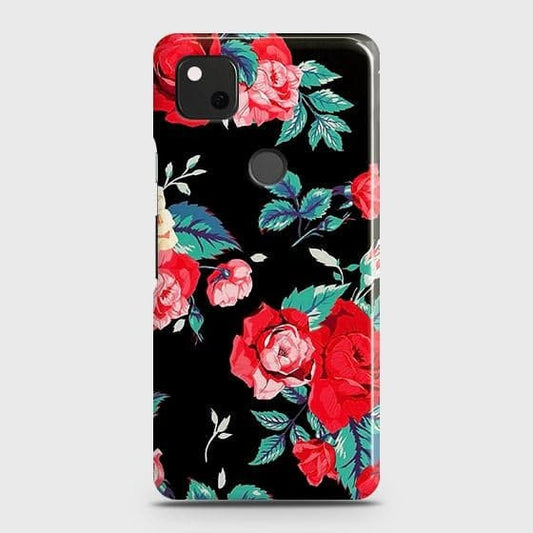 Google Pixel 4a 4G Cover - Luxury Vintage Red Flowers Printed Hard Case with Life Time Colors Guarantee