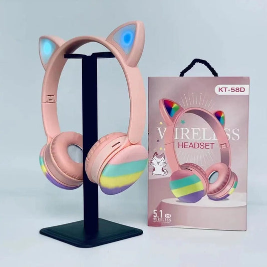 KT-58D New Christmas Gifts Fidget Kids Cat Headphones Rainbow Bubble Kids Fidget Toys Wireless Kids Cat Ear Headphones - Pink