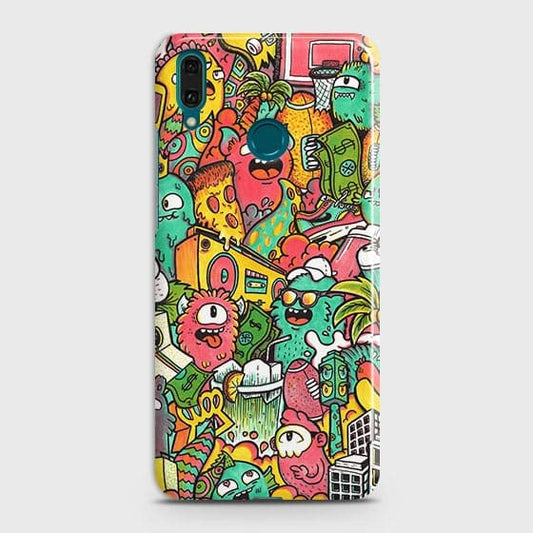 Huawei Honor Play Cover - Matte Finish - Candy Colors Trendy Sticker Collage Printed Hard Case with Life Time Colors Guarantee
