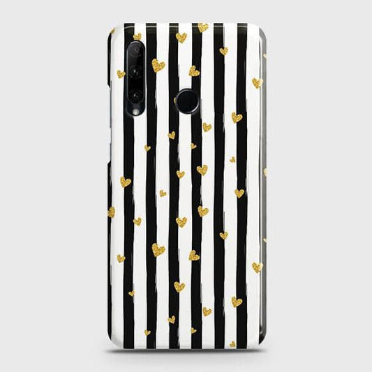 Honor 20 lite Cover - Trendy Black & White Lining With Golden Hearts Printed Hard Case with Life Time Colors Guarantee