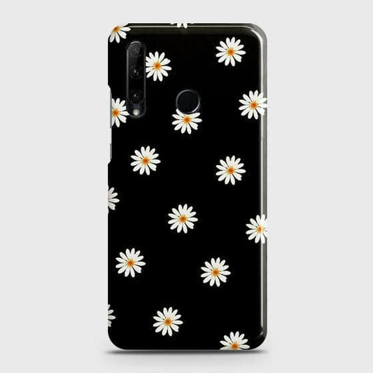 Honor 20 lite Cover - Matte Finish - White Bloom Flowers with Black Background Printed Hard Case with Life Time Colors Guarantee