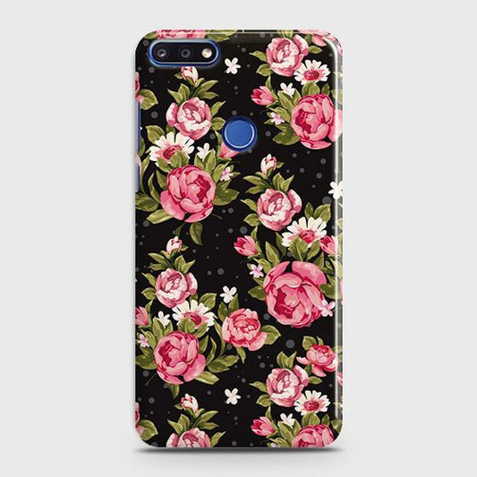 Huawei Honor 7C Cover - Trendy Pink Rose Vintage Flowers Printed Hard Case with Life Time Colors Guarantee
