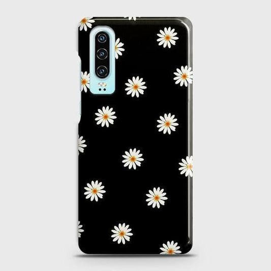 Huawei P30 Cover - Matte Finish - White Bloom Flowers with Black Background Printed Hard Case with Life Time Colors Guarantee (Fast Delivery)