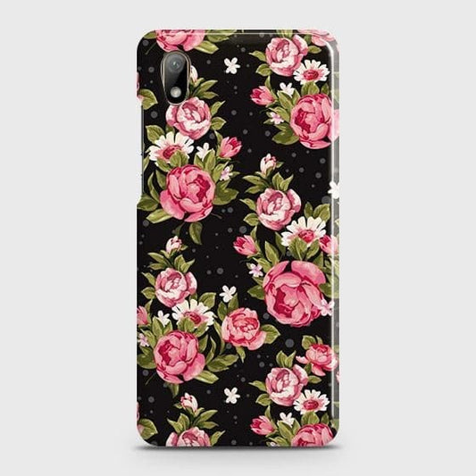 Huawei Y5 2019 Cover - Trendy Pink Rose Vintage Flowers Printed Hard Case with Life Time Colors Guarantee