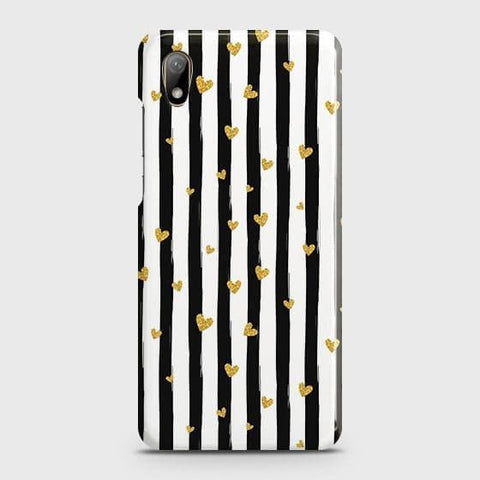 Honor 8S 2020 Cover - Trendy Black & White Lining With Golden Hearts Printed Hard Case with Life Time Colors Guarantee