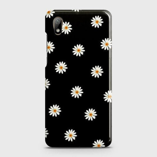 Huawei Y5 2019 Cover - Matte Finish - White Bloom Flowers with Black Background Printed Hard Case with Life Time Colors Guarantee