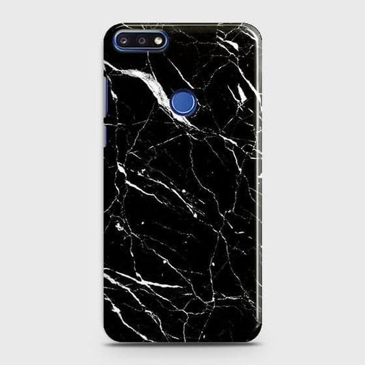 Honor 7A Cover - Trendy Black Marble Printed Hard Case with Life Time Colors Guarantee