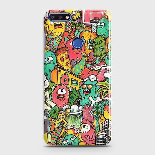 Honor 7A Cover - Matte Finish - Candy Colors Trendy Sticker Collage Printed Hard Case with Life Time Colors Guarantee