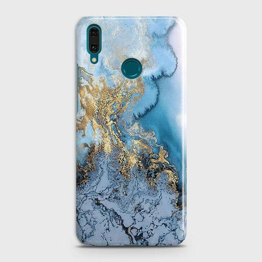 Huawei Y7 Prime 2019 Cover - Trendy Golden & Blue Ocean Marble Printed Hard Case with Life Time Colors Guarantee