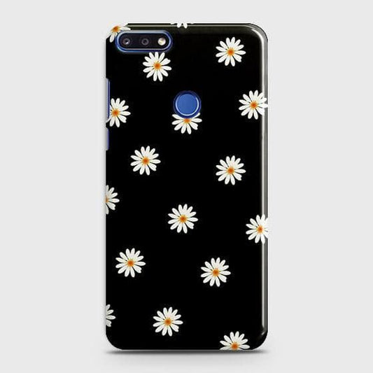 Huawei Y7 Prime 2018 / Y7 2018 Cover - Matte Finish - White Bloom Flowers with Black Background Printed Hard Case with Life Time Colors Guarantee