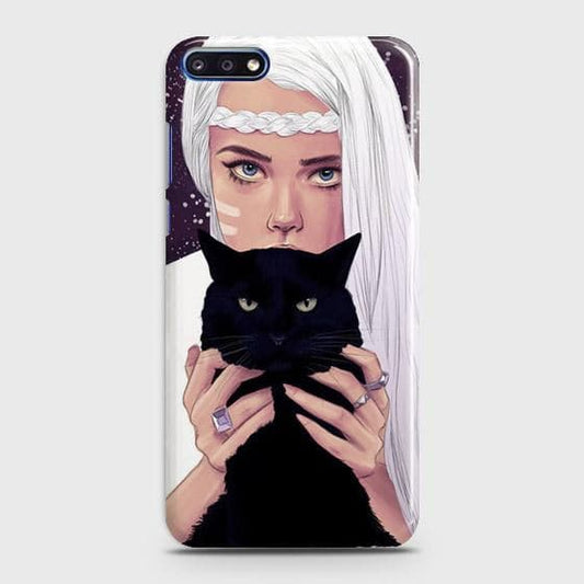 Huawei Y7 Pro 2018 Cover - Trendy Wild Black Cat Printed Hard Case with Life Time Colors Guarantee
