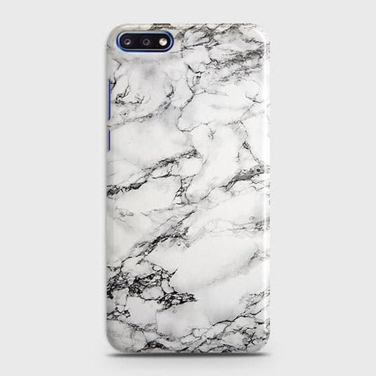 Huawei Y7 Pro 2018 Cover - Matte Finish - Trendy Mysterious White Marble Printed Hard Case with Life Time Colors Guarantee