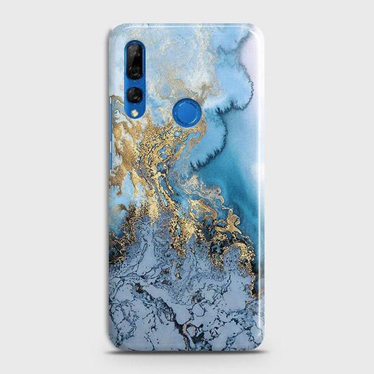 Huawei Y9 Prime 2019 Cover - Trendy Golden & Blue Ocean Marble Printed Hard Case with Life Time Colors Guarantee