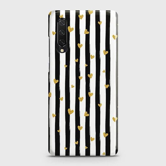 Honor 9X Pro Cover - Trendy Black & White Lining With Golden Hearts Printed Hard Case with Life Time Colors Guarantee