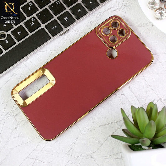 Realme C21Y Cover - Maroon - All New Electroplating Borders With Logo Hole Protective Soft Silicon Case