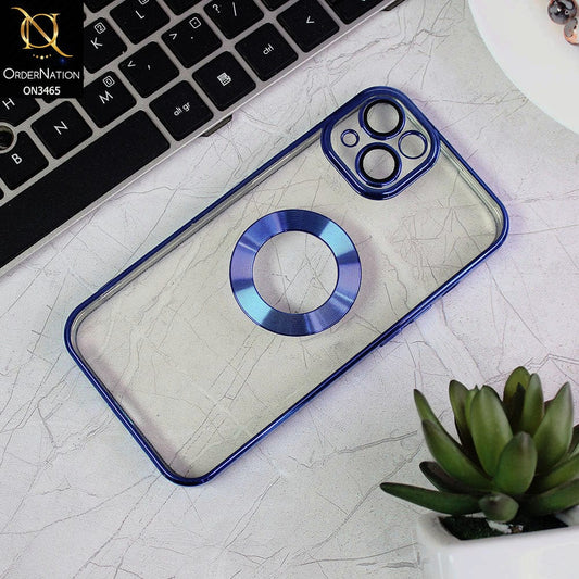 iPhone 13 Cover - Blue - Soft Color Borders Logo Hole With Camera Protection Clear Back Case