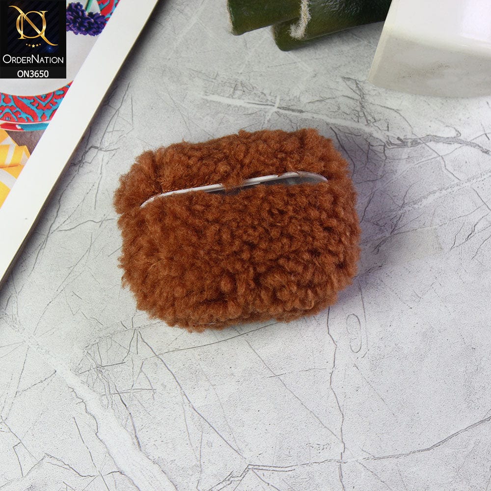 Apple Airpods 3rd Gen 2021 Cover - Brown - New Trending Warm Winter Plush Hard Silicone Airpods Case