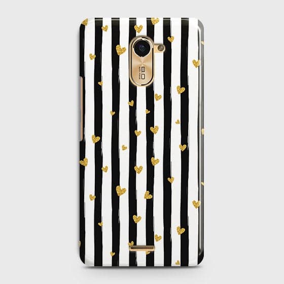 Infinix Hot 4 / Hot 4 Pro Cover - Trendy Black & White Lining With Golden Hearts Printed Hard Case with Life Time Colors Guarantee