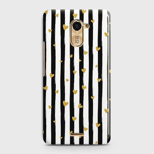 Infinix Hot 4 / Hot 4 Pro Cover - Trendy Black & White Lining With Golden Hearts Printed Hard Case with Life Time Colors Guarantee