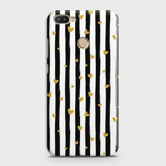 Infinix Hot 6 Pro Cover - Trendy Black & White Lining With Golden Hearts Printed Hard Case with Life Time Colors Guarantee