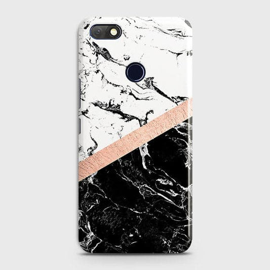 Infinix Note 5 Cover - Black & White Marble With Chic RoseGold Strip Case with Life Time Colors Guarantee