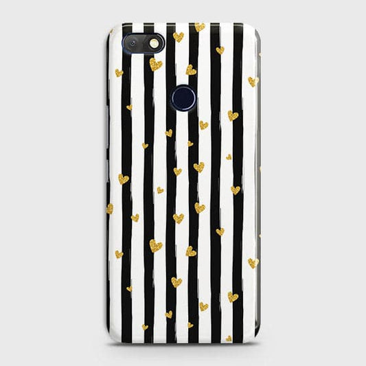 Infinix Note 5 Cover - Trendy Black & White Lining With Golden Hearts Printed Hard Case with Life Time Colors Guarantee