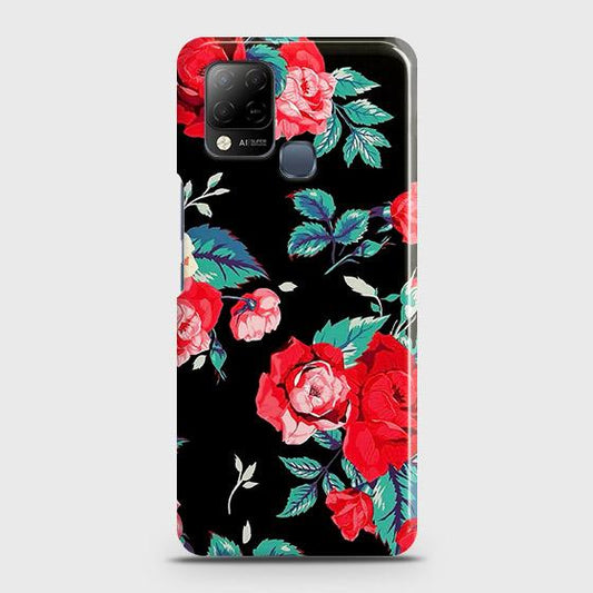 Infinix Hot 10s Cover - Luxury Vintage Red Flowers Printed Hard Case with Life Time Colors Guarantee