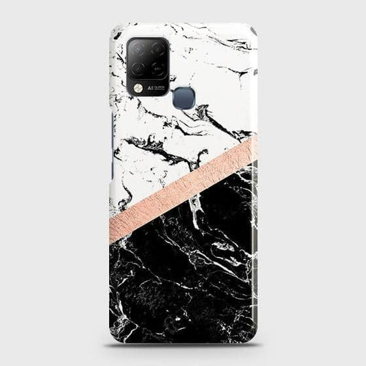 Infinix Hot 10T Cover - Black & White Marble With Chic RoseGold Strip Case with Life Time Colors Guarantee ( Fast Delivery )