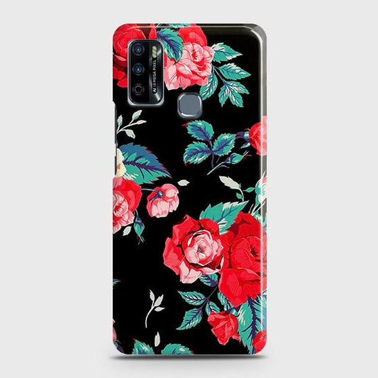 Infinix Hot 9 Play Cover - Luxury Vintage Red Flowers Printed Hard Case with Life Time Colors Guarantee