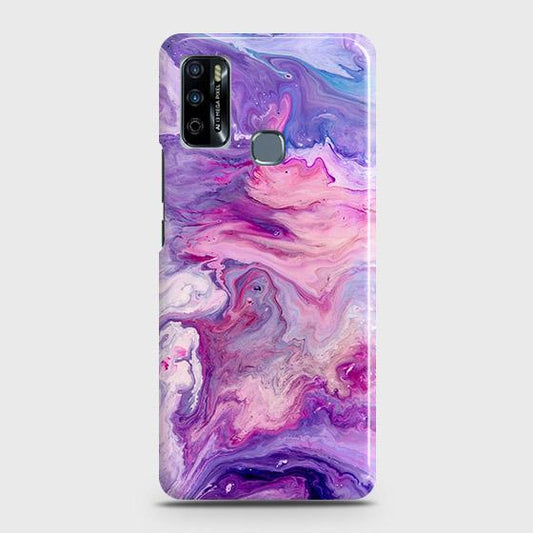 Infinix Hot 9 Play Cover - Chic Blue Liquid Marble Printed Hard Case with Life Time Colors Guarantee