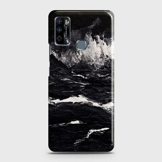Infinix Hot 9 Play Cover - Black Ocean Marble Trendy Printed Hard Case with Life Time Colors Guarantee