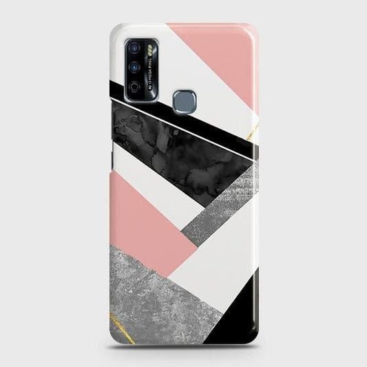 Infinix Hot 9 Play Cover - Matte Finish - Geometric Luxe Marble Trendy Printed Hard Case with Life Time Colors Guarantee