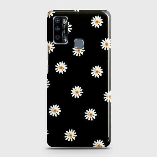 Infinix Hot 9 Play Cover - Matte Finish - White Bloom Flowers with Black Background Printed Hard Case with Life Time Colors Guarantee