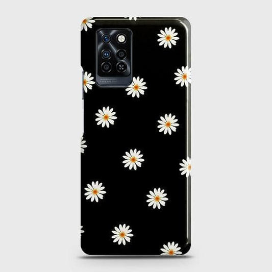 Infinix Note 10 Pro Cover - Matte Finish - White Bloom Flowers with Black Background Printed Hard Case with Life Time Colors Guarantee
