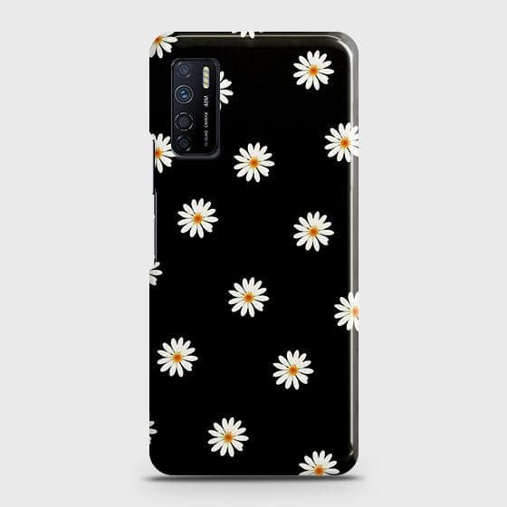 Infinix Note 7 Lite Cover - Matte Finish - White Bloom Flowers with Black Background Printed Hard Case with Life Time Colors Guarantee