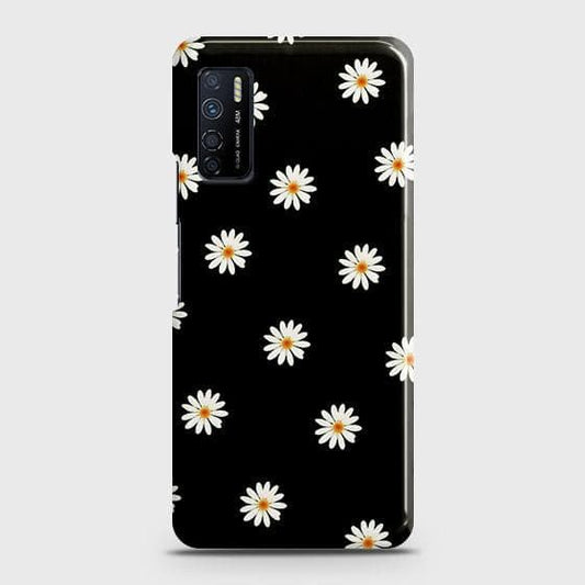 Infinix Note 7 Lite Cover - Matte Finish - White Bloom Flowers with Black Background Printed Hard Case with Life Time Colors Guarantee
