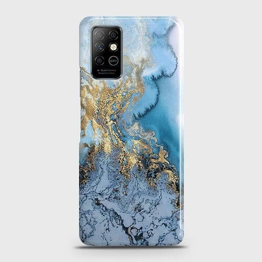 Infinix Note 8 Cover - Trendy Golden & Blue Ocean Marble Printed Hard Case with Life Time Colors Guarante