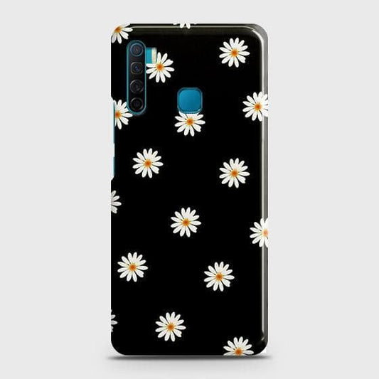 Infinix S5 Cover - Matte Finish - White Bloom Flowers with Black Background Printed Hard Case with Life Time Colors Guarantee