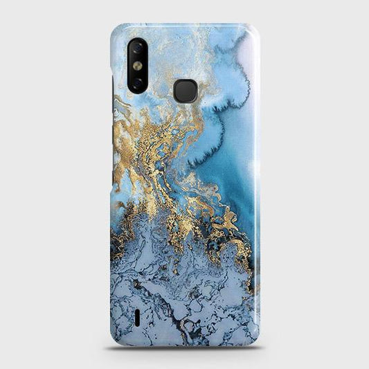 Infinix Smart 4 Cover - Trendy Golden & Blue Ocean Marble Printed Hard Case with Life Time Colors Guarantee